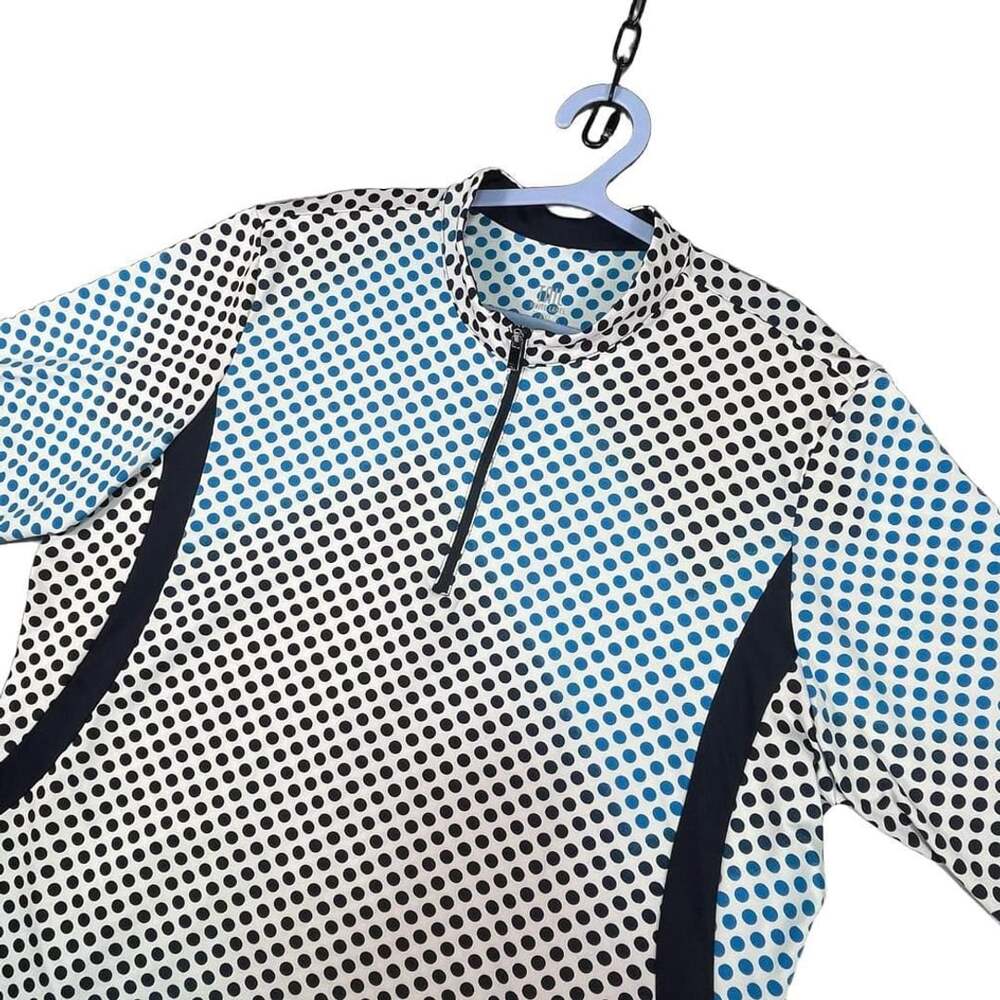 Tail White Label Blue Black Polka Dot Mock Neck Zip Golf Shirt XXL